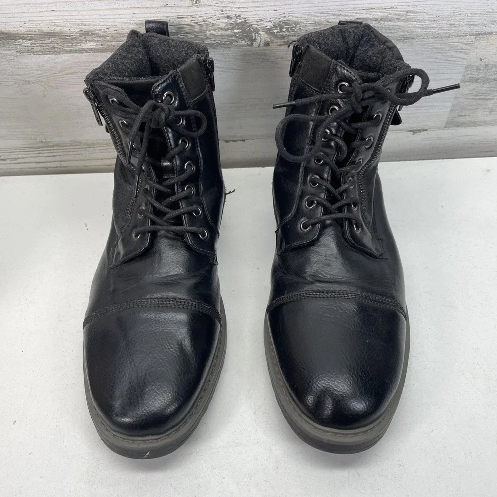 Philly-10 Mens Black Cap Toe Side Zip Combat Boots Size 12 UK 11 EUR 46